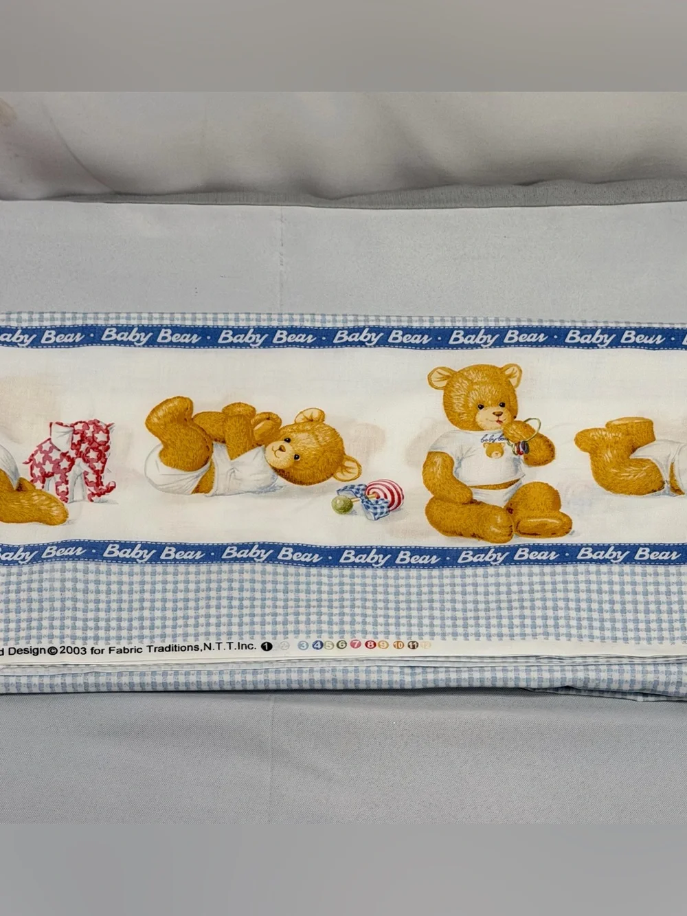 Fabric Baby Bear Nursery Boy Blue Gingham Checked Patty Reed Design 41”x72” 2 Yd